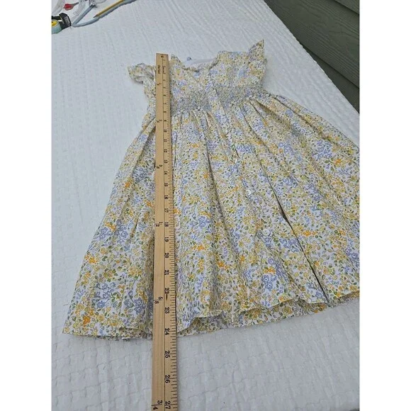 Kidiwi Paris Girls Floral Dress Size 5A Yellow Blue Smocked Waist Ruffle Sleeve - Picture 7 of 10